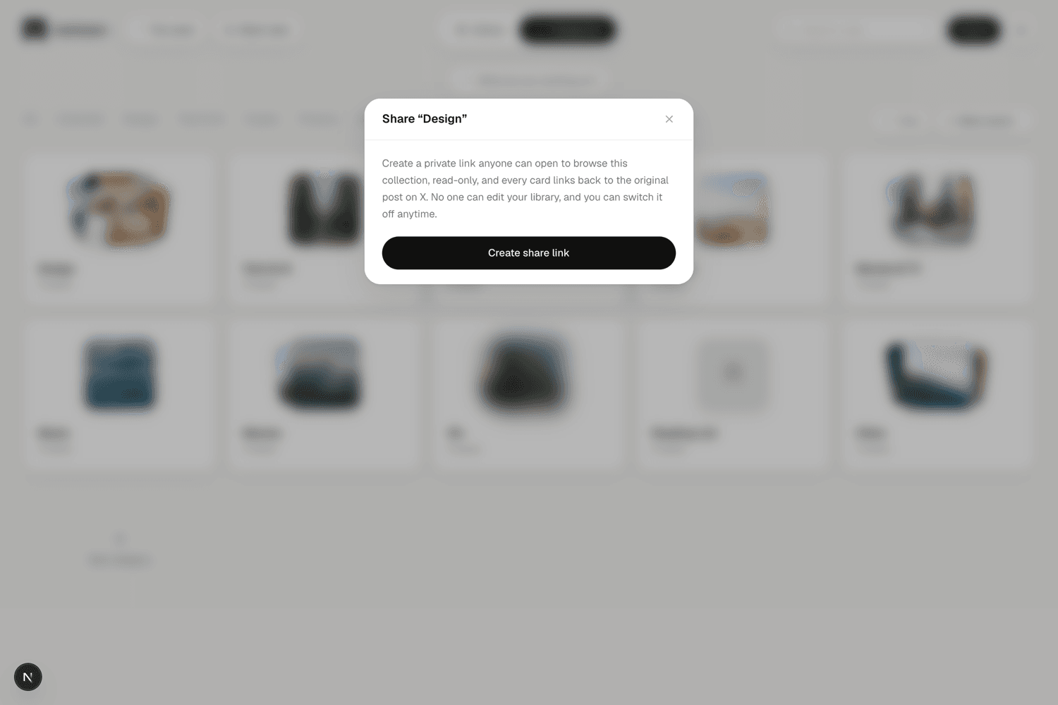 The share-a-collection dialog